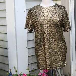 Vintage Notches Gold & Black Textured Metallic Foil Damask Pattern Strerch Top